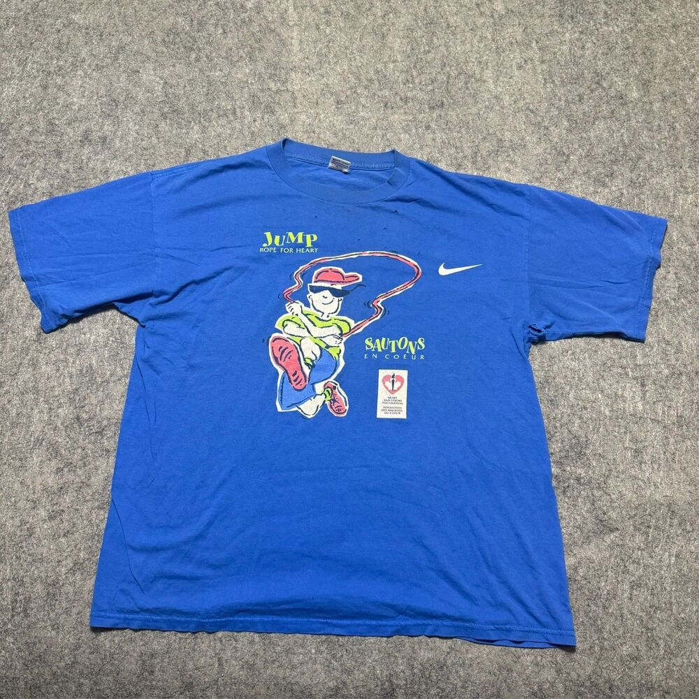 Vintage 90s Nike Red Swoosh Tag T Shirt Mens XL Blue Jump Rope For Heart Canada